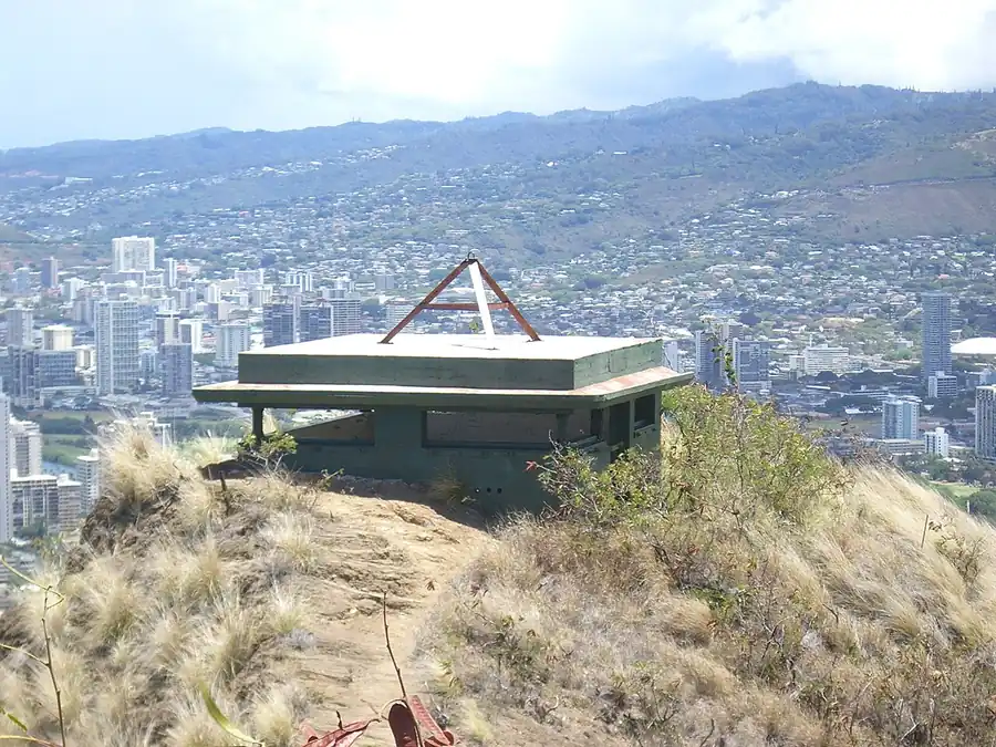 The summit bunker atop Diamond Head with Honolulu below