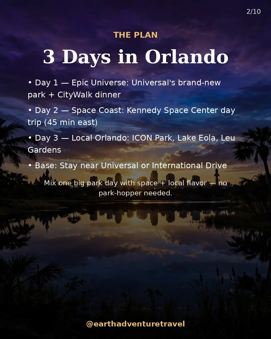 Illustrated three-day Orlando route plan