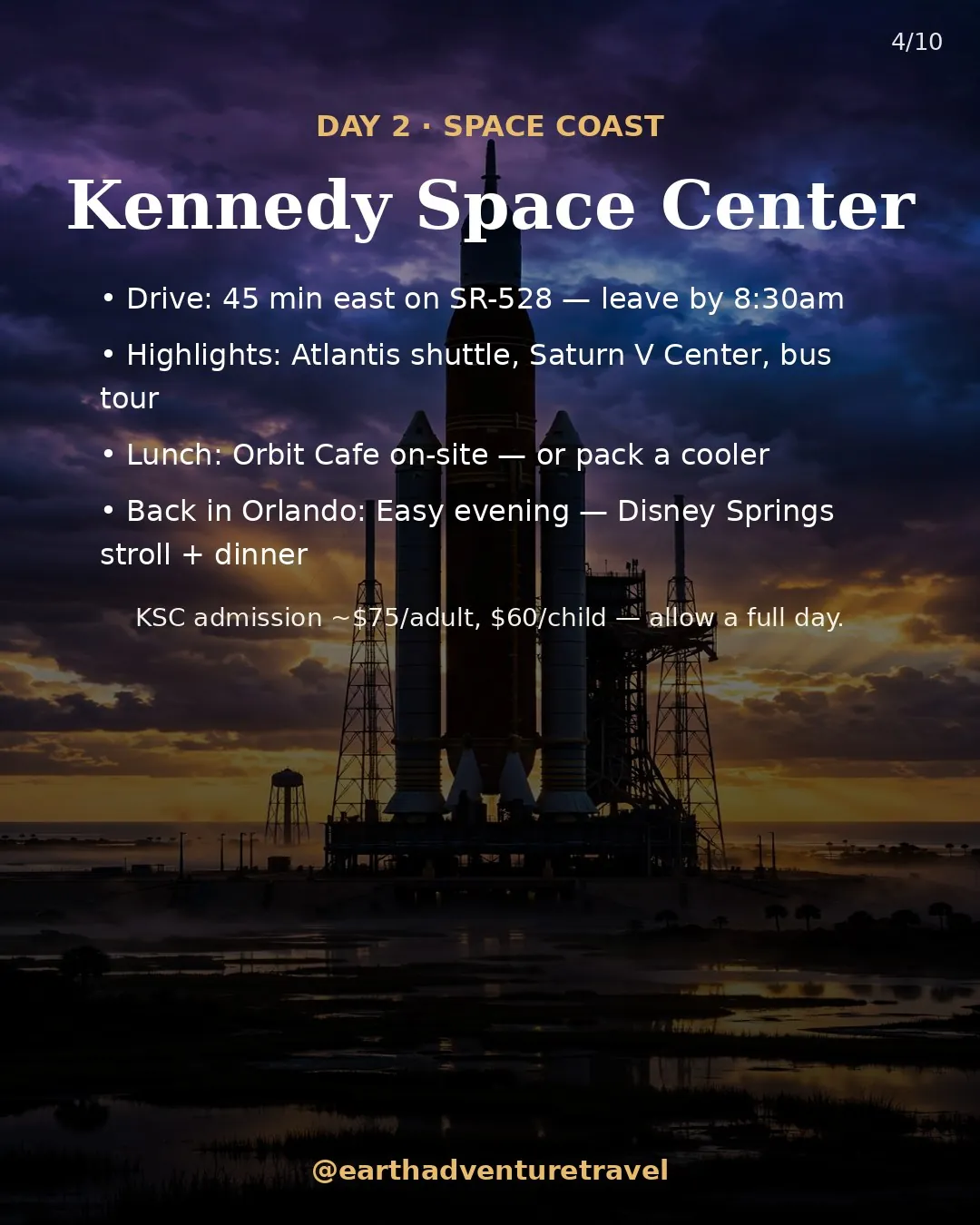Day 2 graphic: Kennedy Space Center itinerary