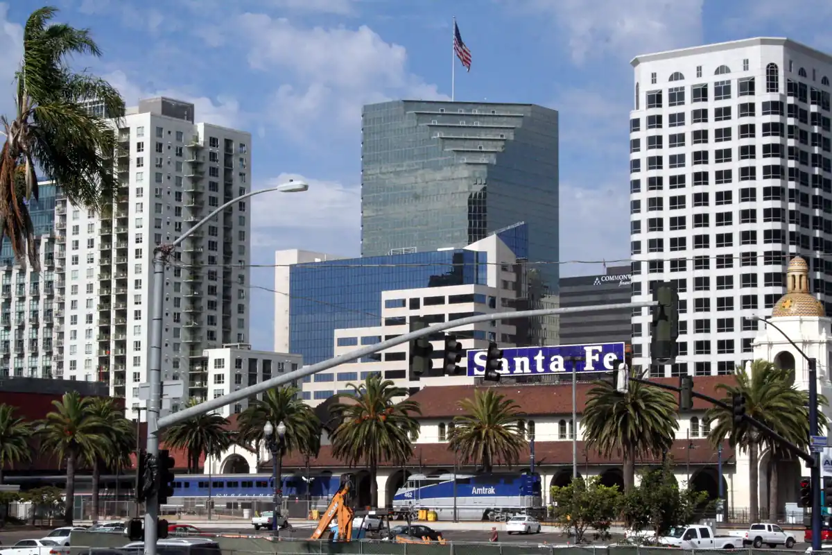 The twin domes of Santa Fe Depot in San Diego