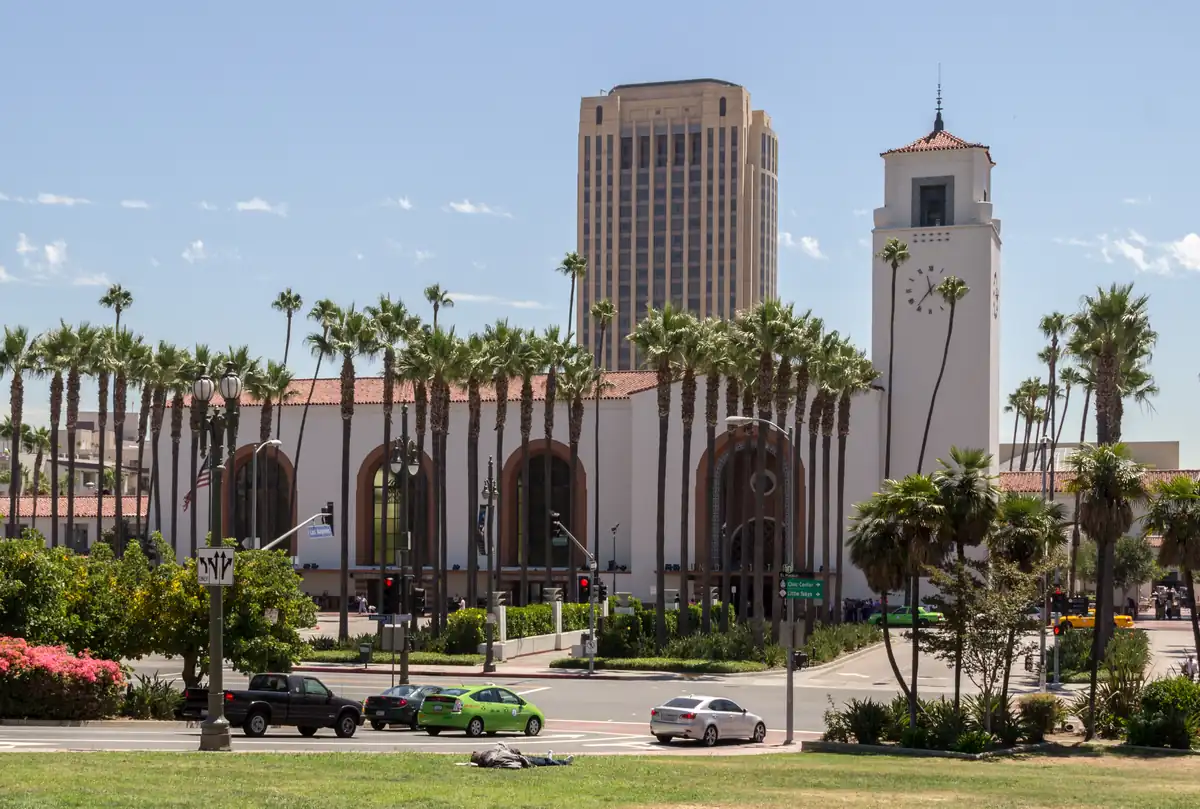 The Mission Revival facade of Los Angeles Union Station