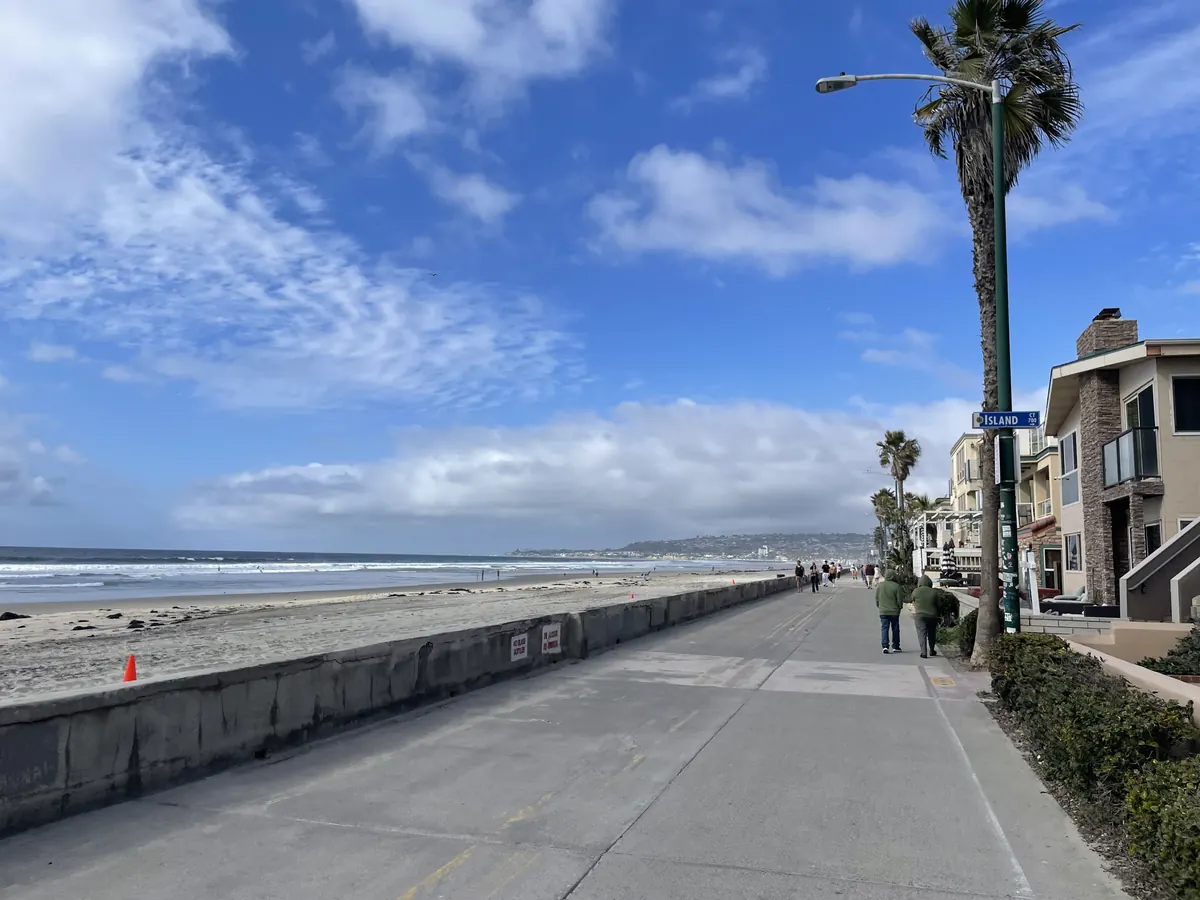The Mission Beach boardwalk in San Diego