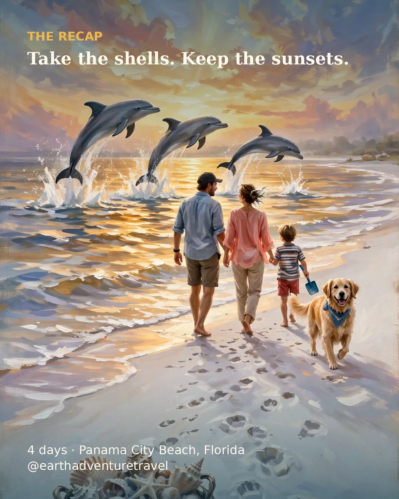 Saveable recap graphic for the four-day Panama City Beach family route