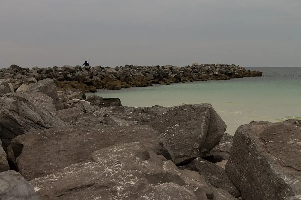 Barnacled jetty rocks at St. Andrews State Park