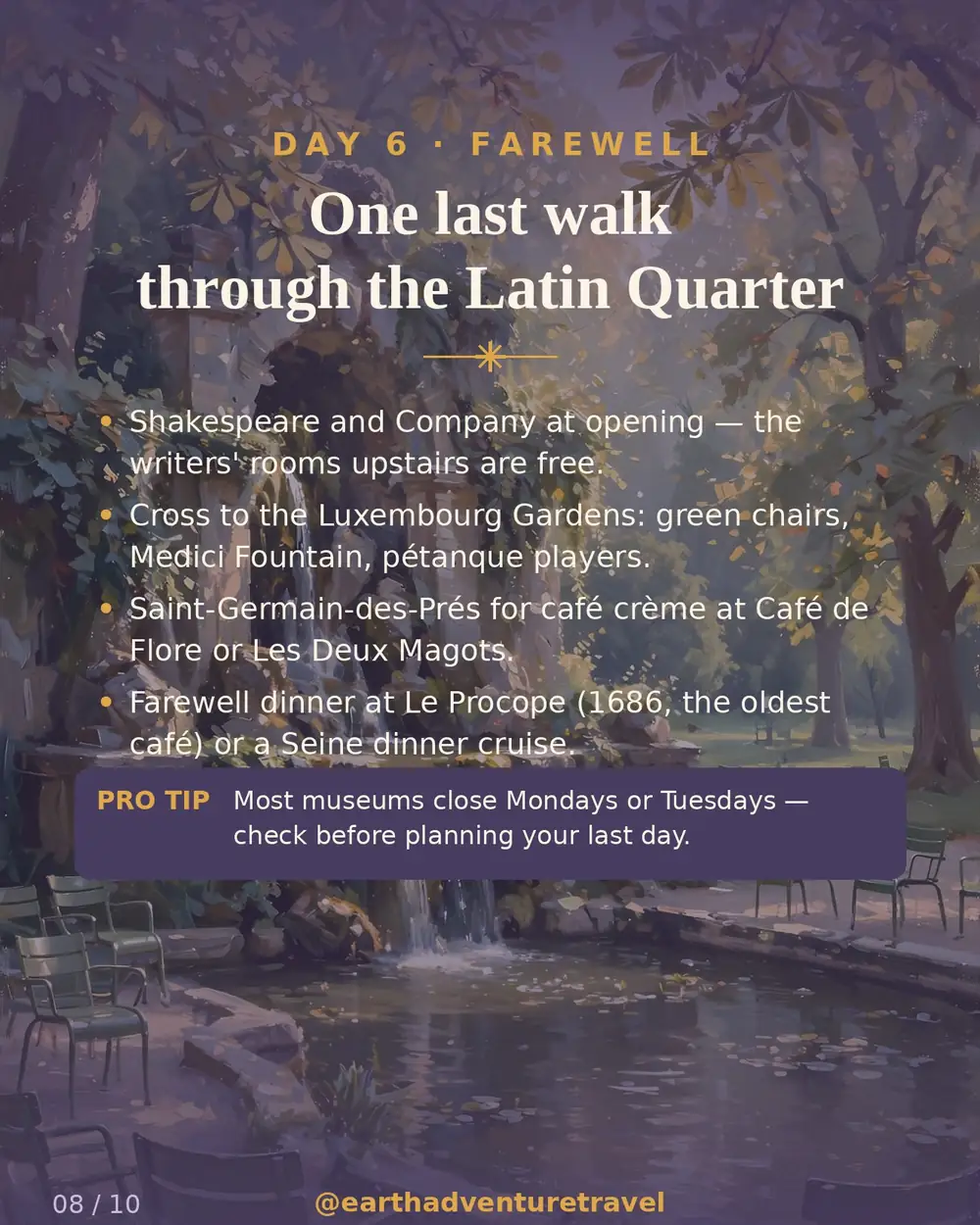 Day 6 graphic: the Luxembourg Gardens and the Latin Quarter