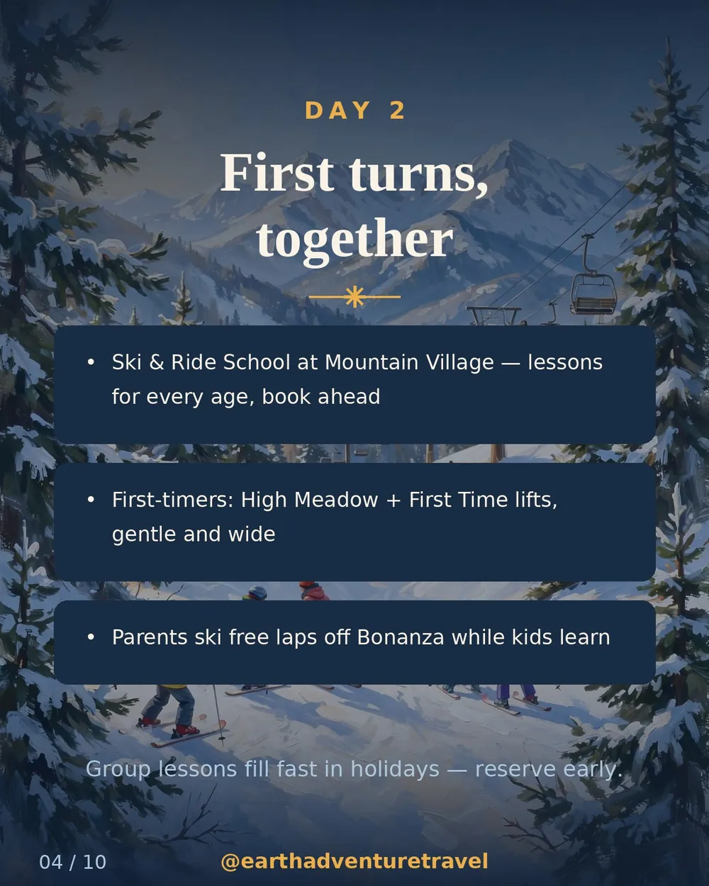 Illustrated ski lesson day at Park City Mountain base