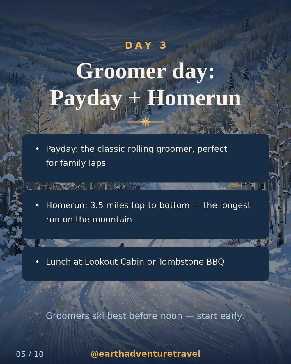 Illustrated groomer day: corduroy runs at Park City Mountain