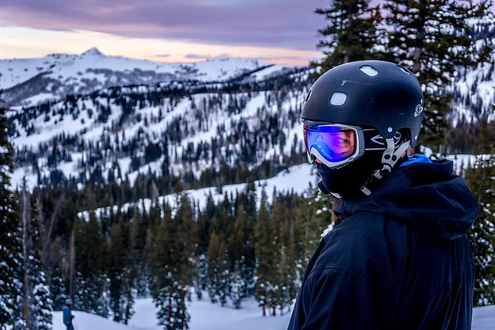 Skier with helmet and goggles in Utah powder