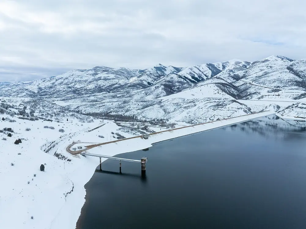 Jordanelle Reservoir in winter near Park City