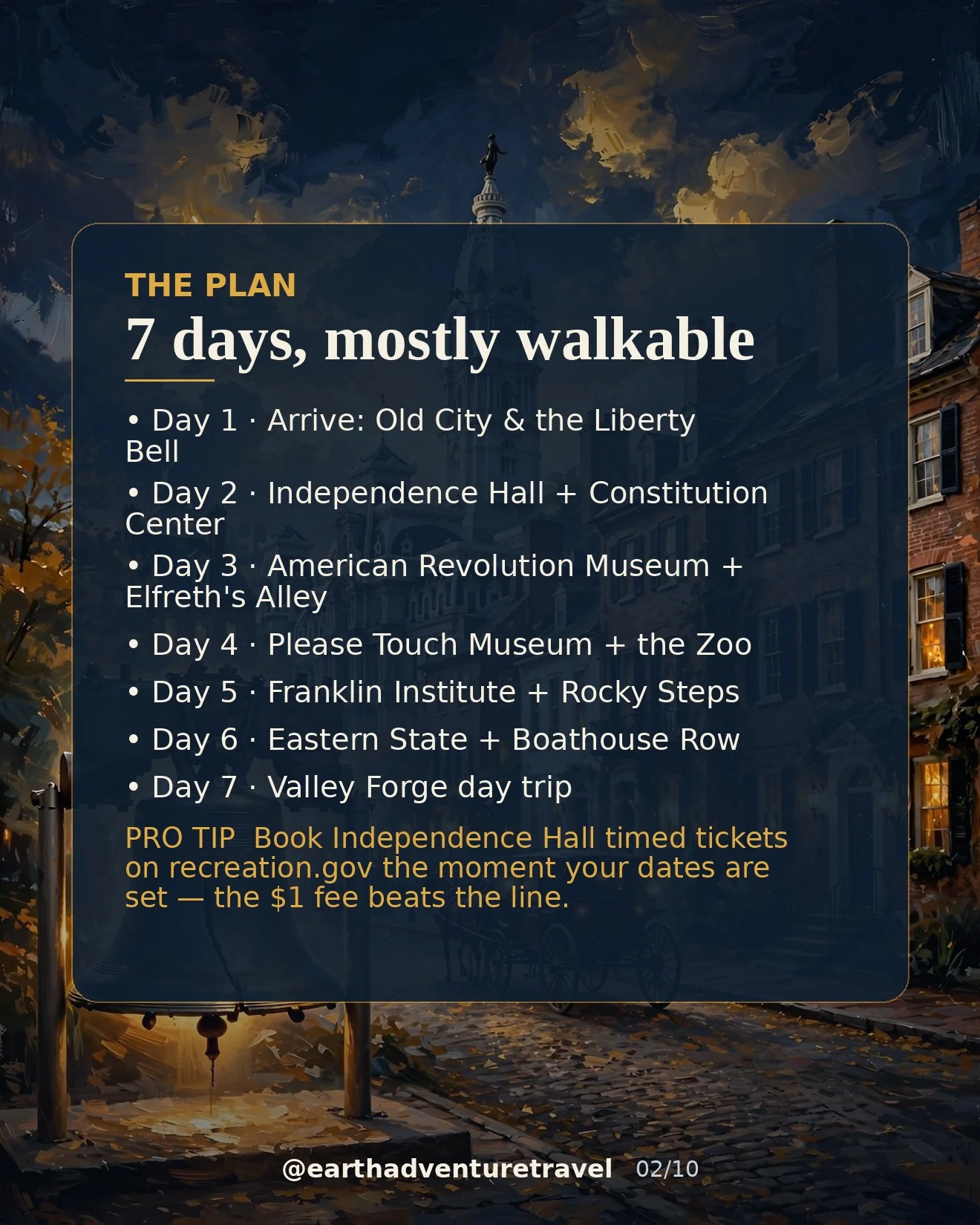 Illustrated seven-day Philadelphia family route plan