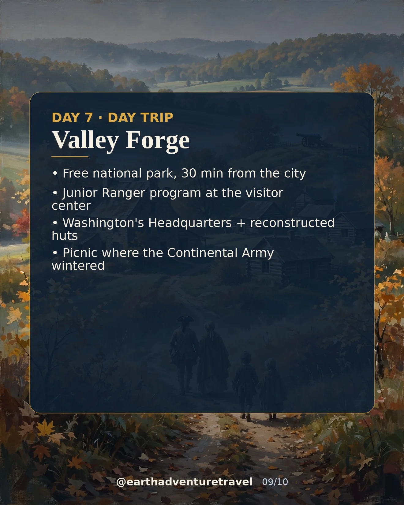 Day 7 graphic: Valley Forge fields in autumn