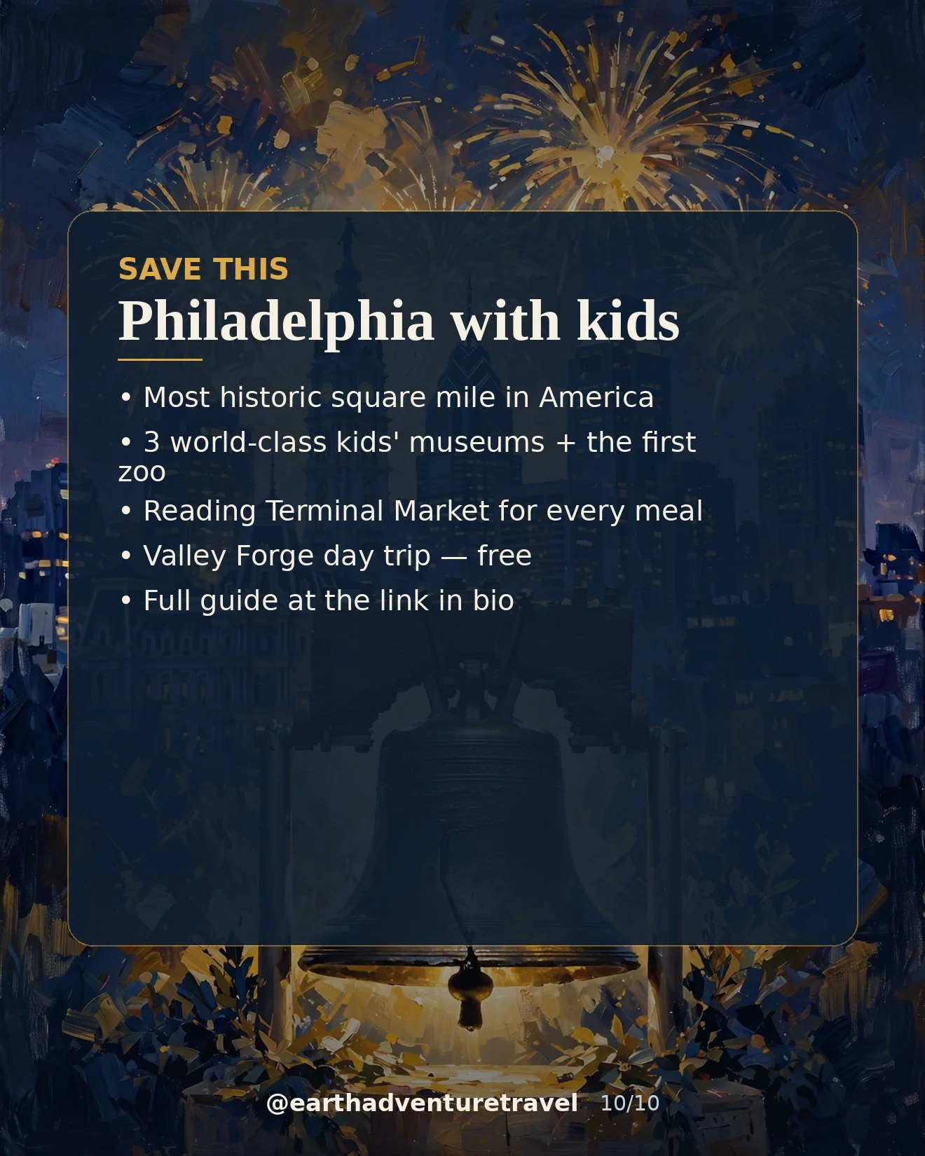 Saveable recap graphic for the seven-day Philadelphia family route