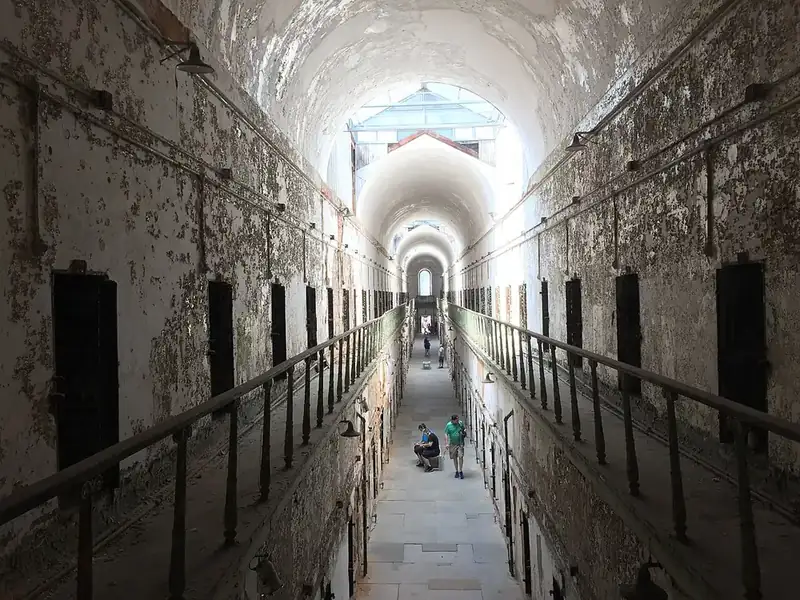 A cellblock corridor at Eastern State Penitentiary
