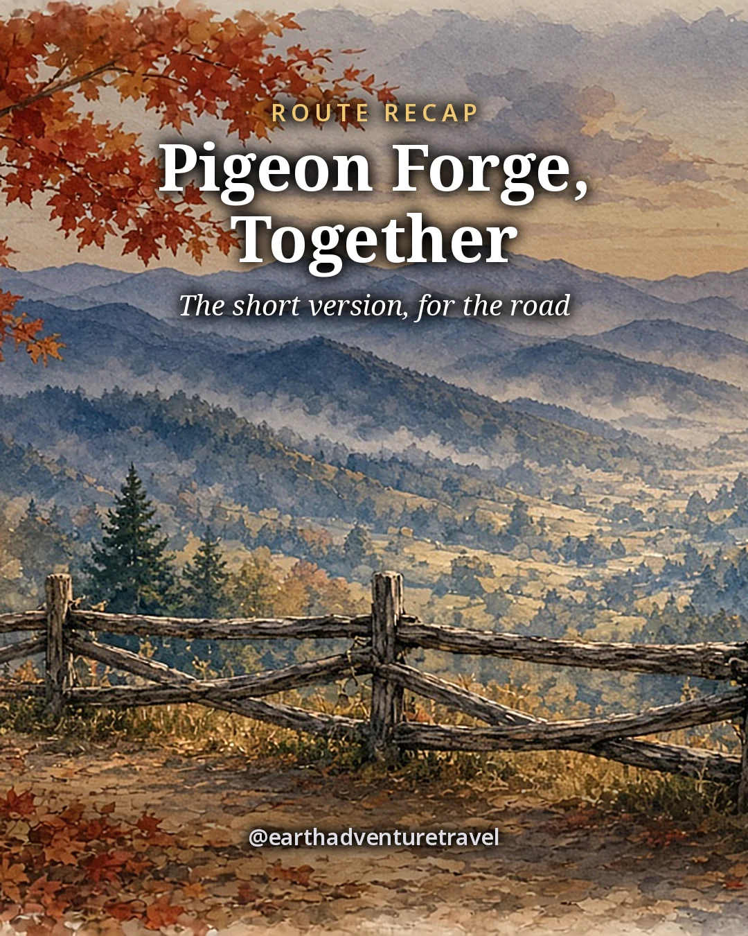 Illustration: recap card of a split-rail fence and a lantern above autumn mountain ridges