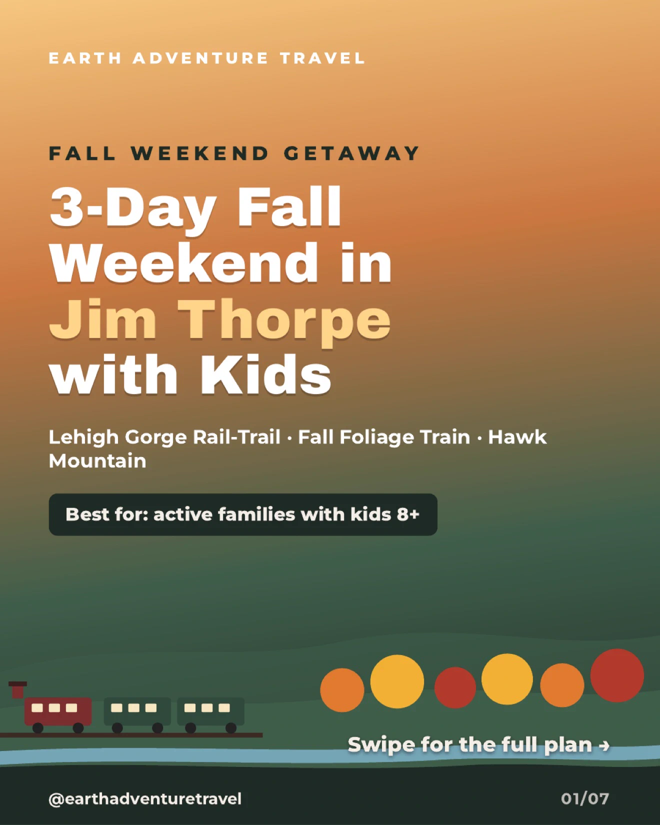 Illustrated cover for a three-day Jim Thorpe fall weekend with kids