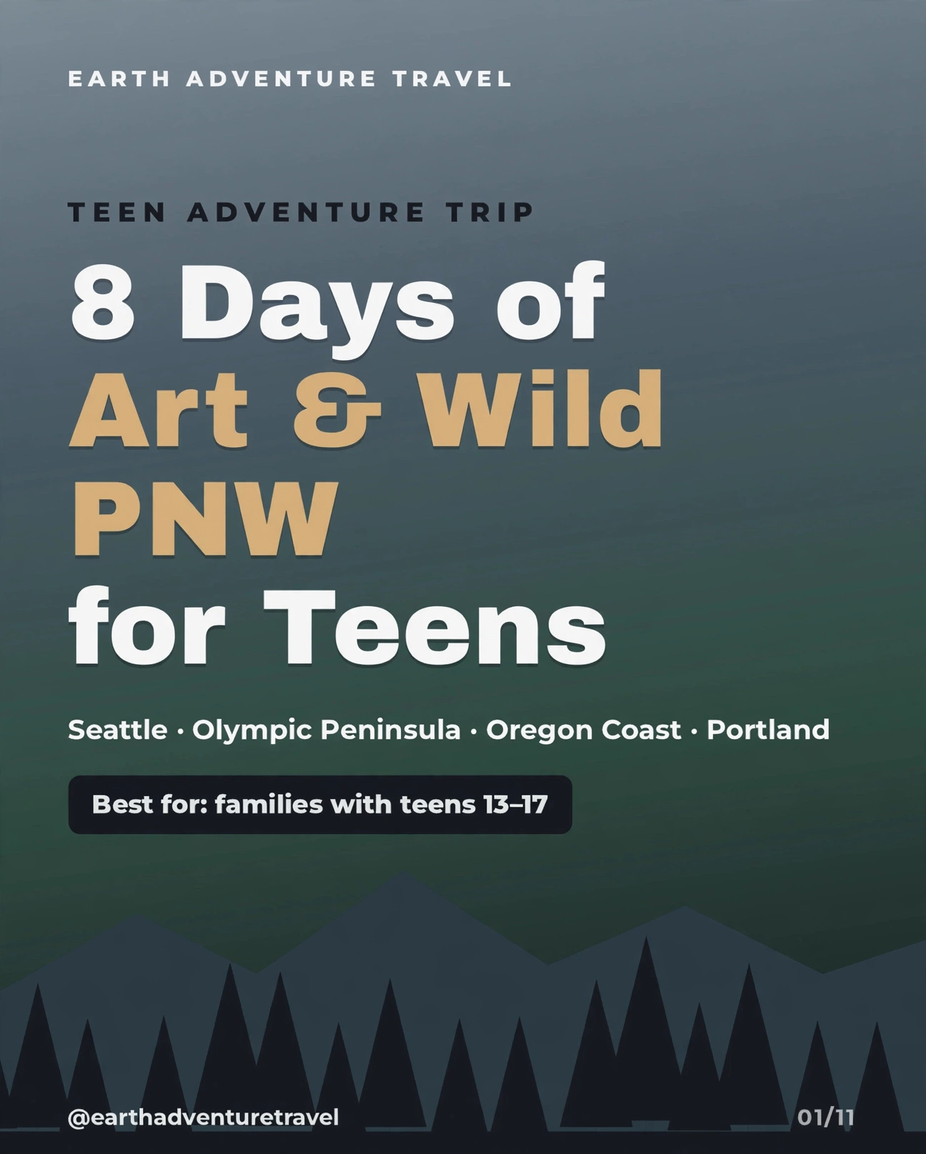 Illustrated cover for an eight-day Pacific Northwest art and wilderness trip with teens