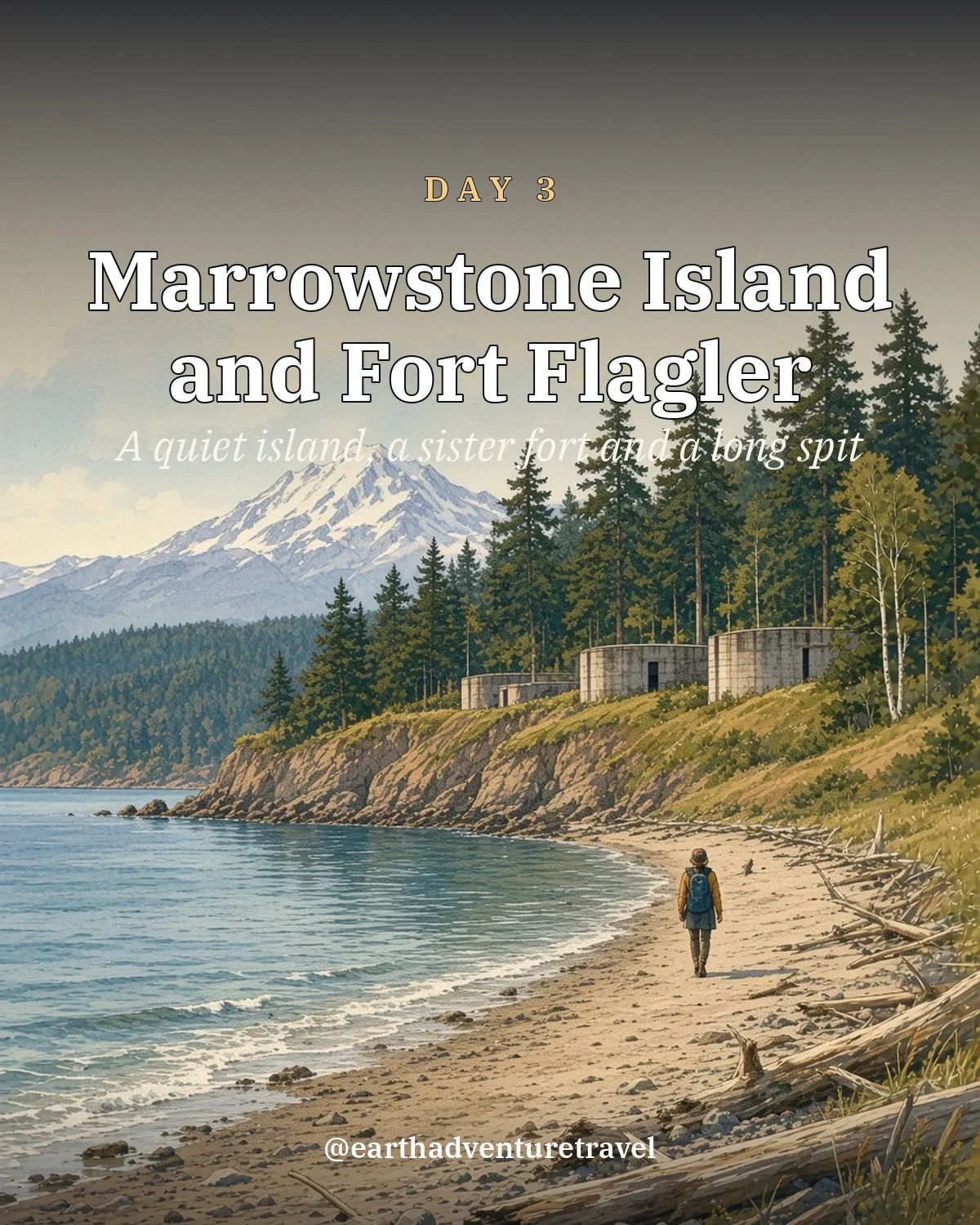 Illustrated day card: A quiet island, a sister fort and a long spit