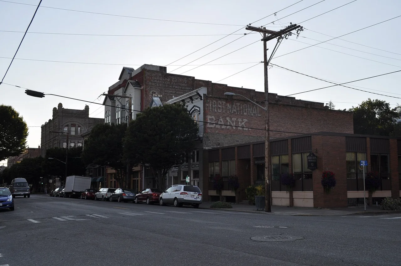 Victorian brick buildings along Water Street in downtown Port Townsend