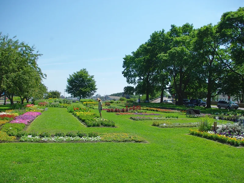 Formal flower beds and lawns in the Trial Gardens at Prescott Park
