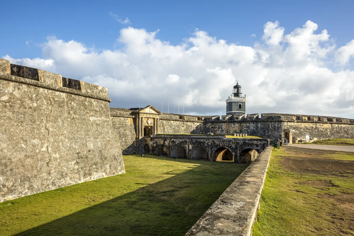 Castillo San Felipe del Morro and its lighthouse above the sea in San Juan