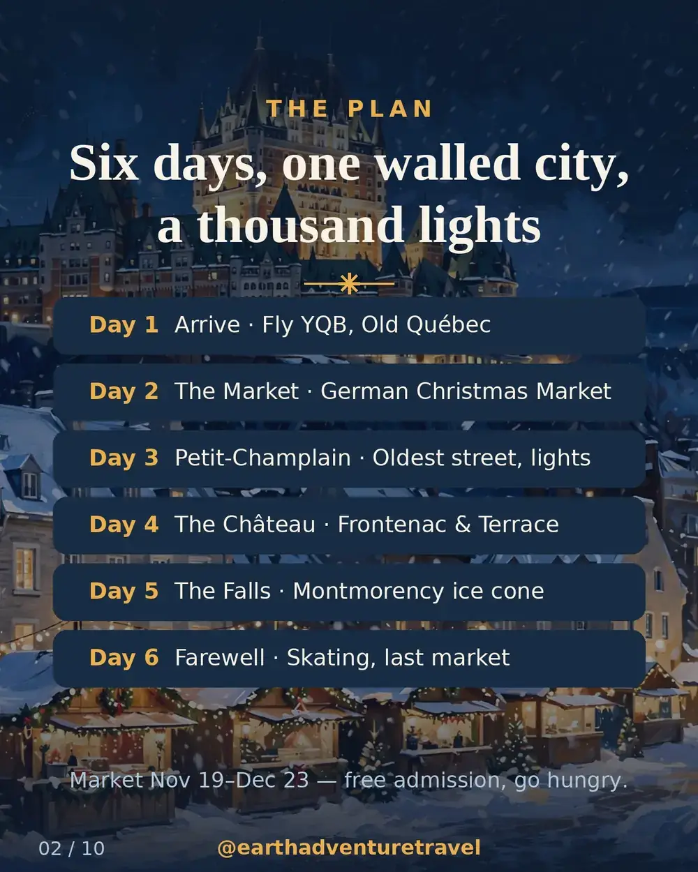 Illustrated six-day Québec City Christmas route plan