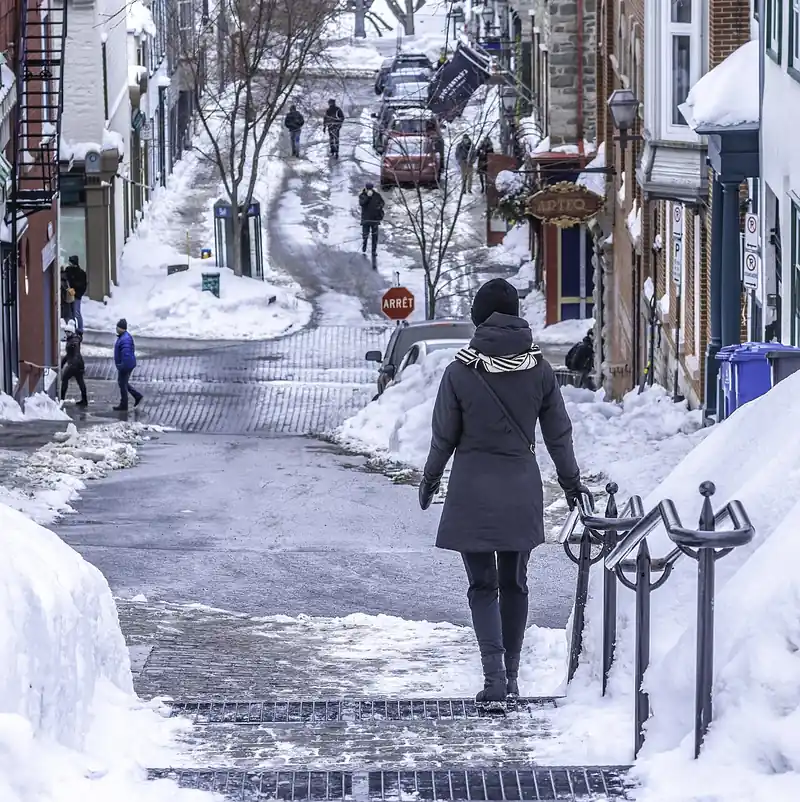 Snowy street in Old Quebec in winter