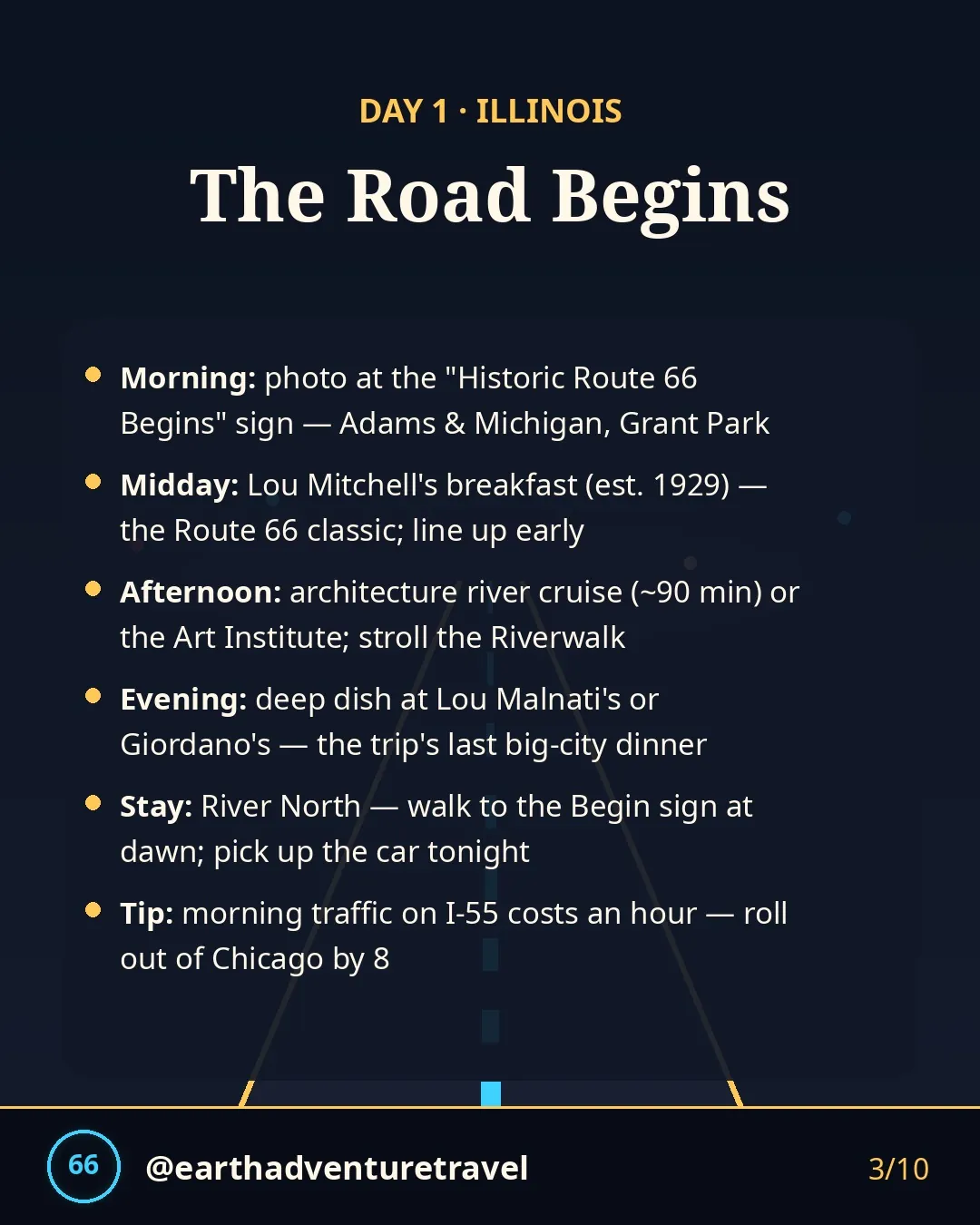 Day 1 graphic: Chicago, where Route 66 begins