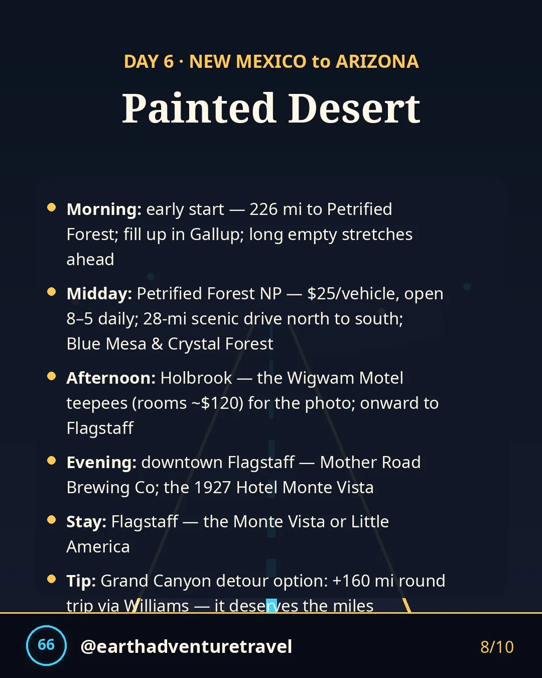 Day 6 graphic: Petrified Forest to Flagstaff