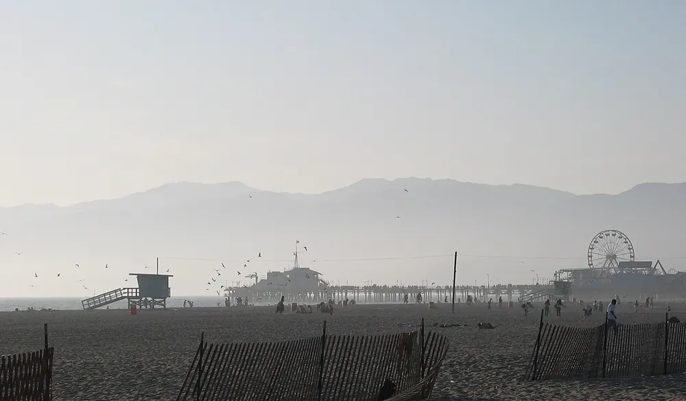 Santa Monica beach and pier at the end of Route 66