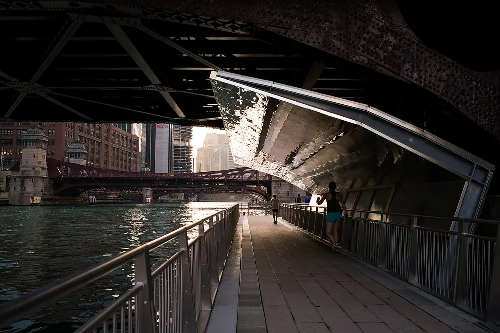 The Chicago Riverwalk where the route begins