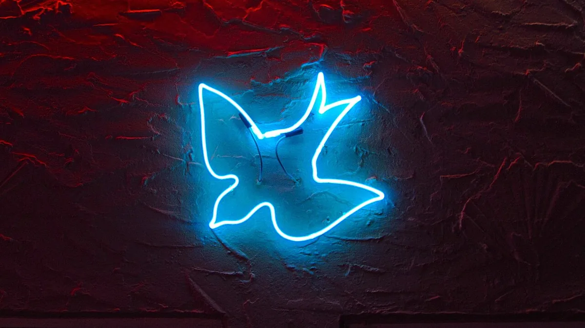 The Blue Swallow neon sign glowing at night in Tucumcari