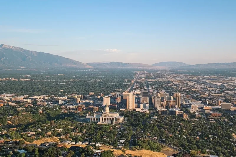 The Salt Lake City skyline seen from the top of Ensign Peak