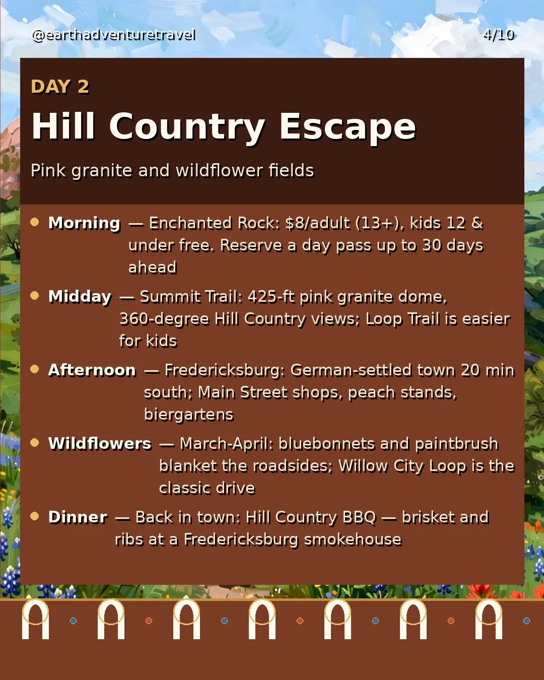 Day 2 graphic: Enchanted Rock and Hill Country