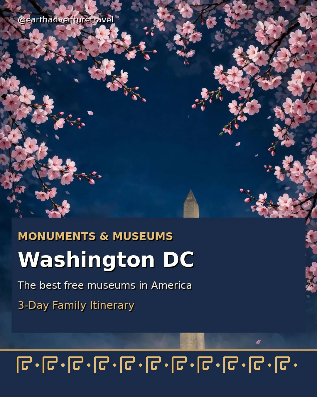 Washington, DC family trip cover: cherry blossoms and the Washington Monument
