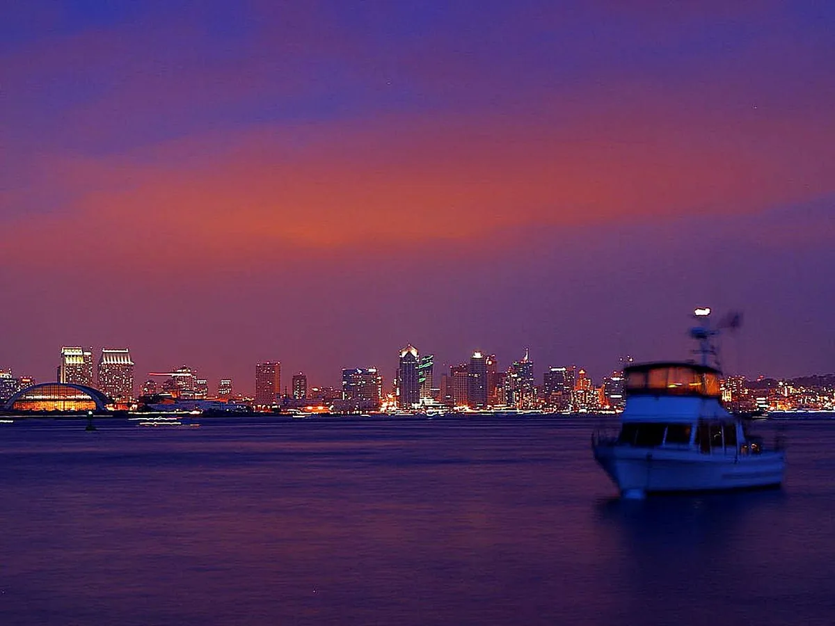 San Diego skyline at sunset from Harbor Island
