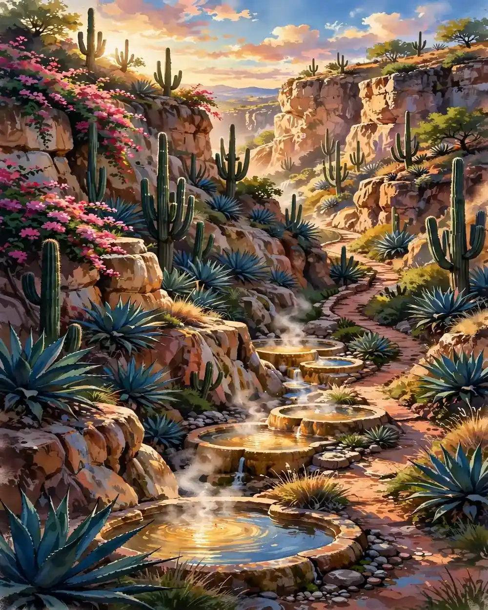 Day 3 graphic: the cactus canyon of El Charco del Ingenio and the steaming La Gruta pools