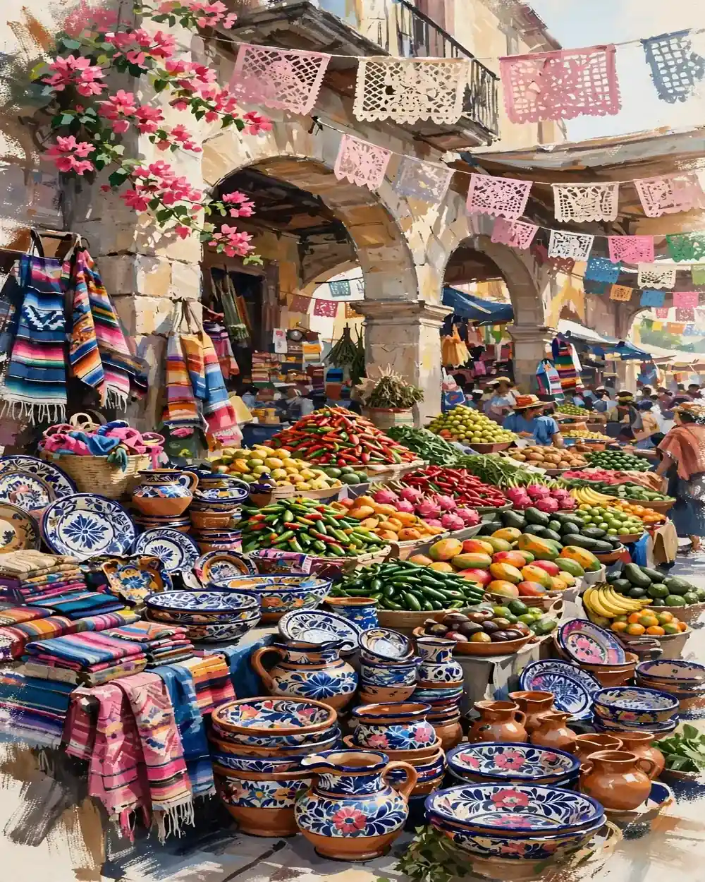 Day 5 graphic: the colorful stalls of the Mercado Ignacio Ramírez