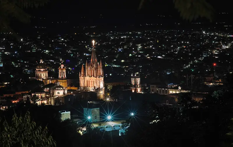 San Miguel de Allende glowing at night