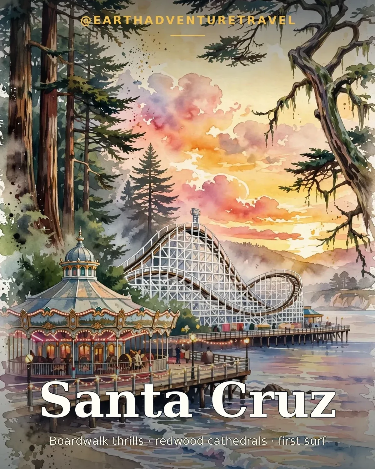 Cover artwork for the 3 Days in Santa Cruz: Boardwalk, Redwoods & Surf guide