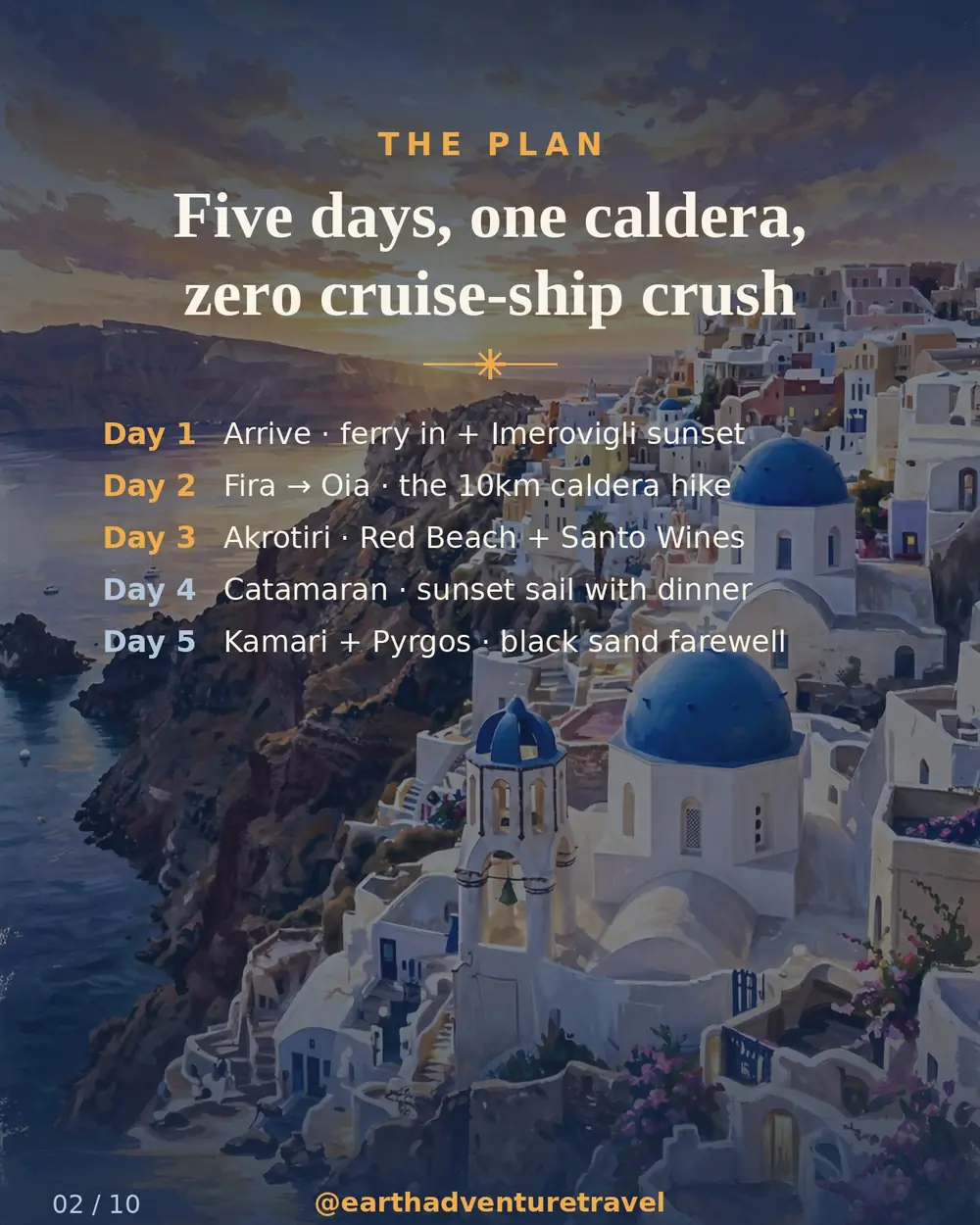 Illustrated five-day Santorini couples route plan