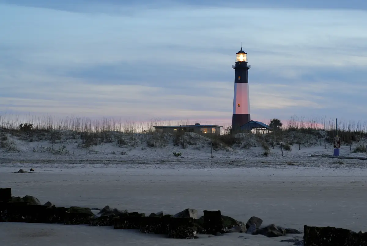 Tybee Island lighthouse against blue sky
