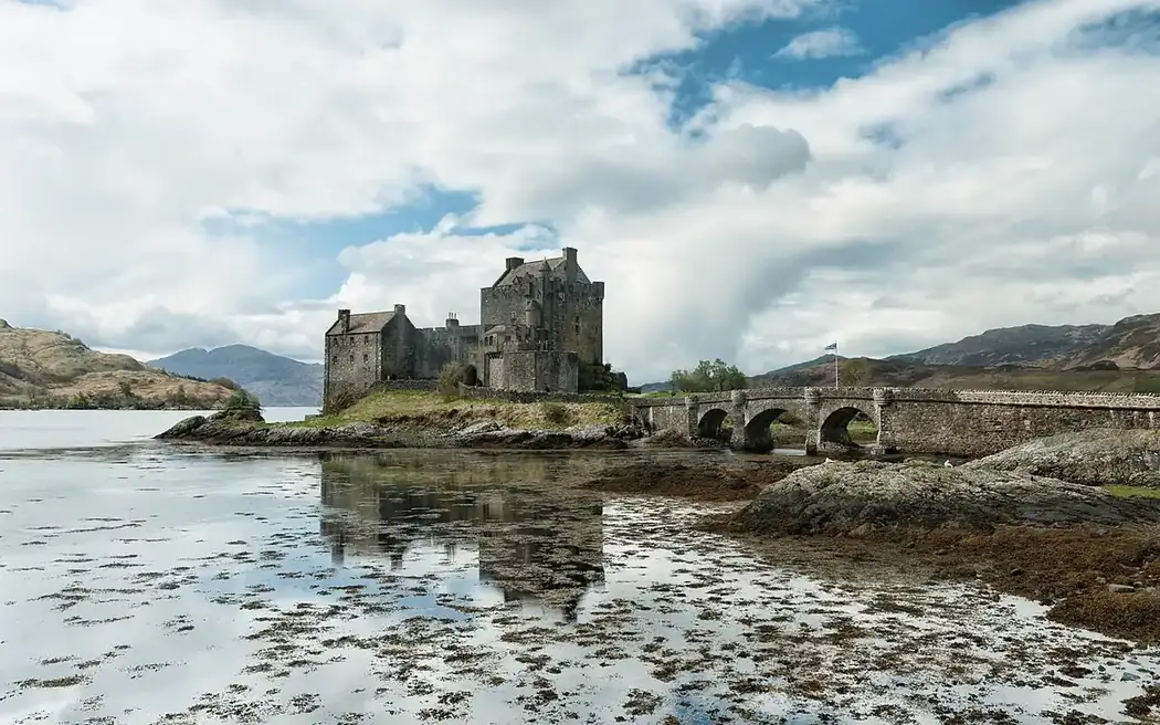 Eilean Donan Castle on its tidal island at the meeting of three lochs