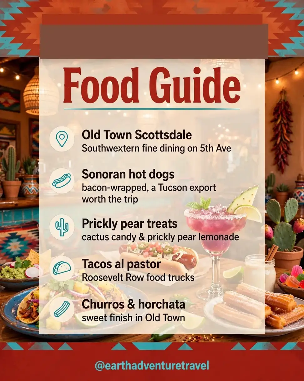 Food guide graphic for the Scottsdale desert winter family trip