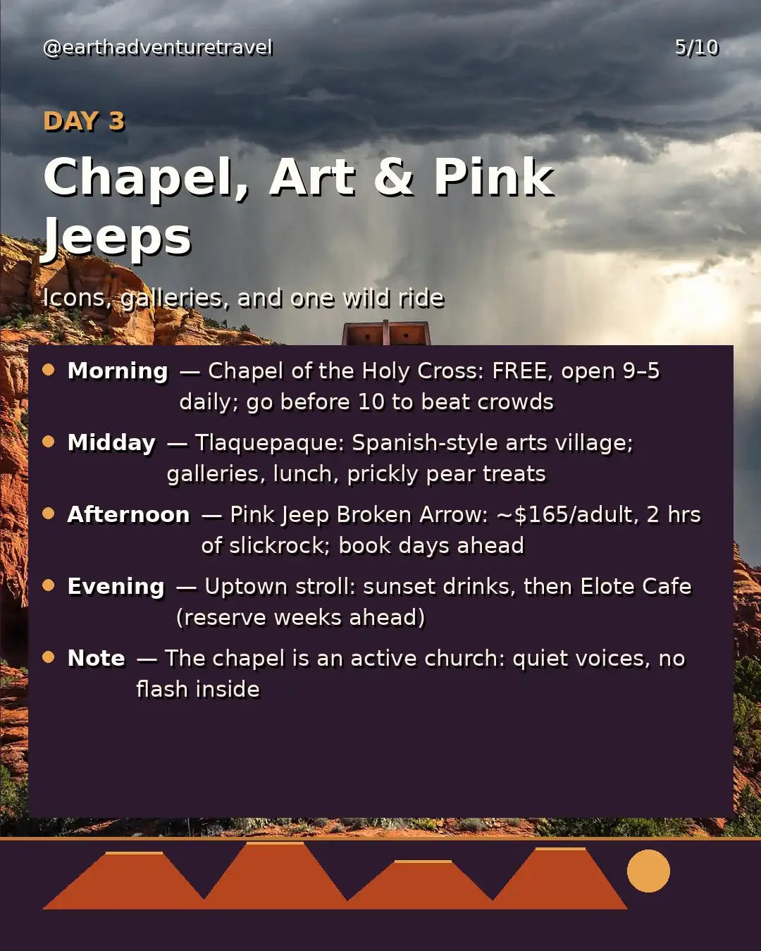 Day 3 graphic: Chapel and Pink Jeep day