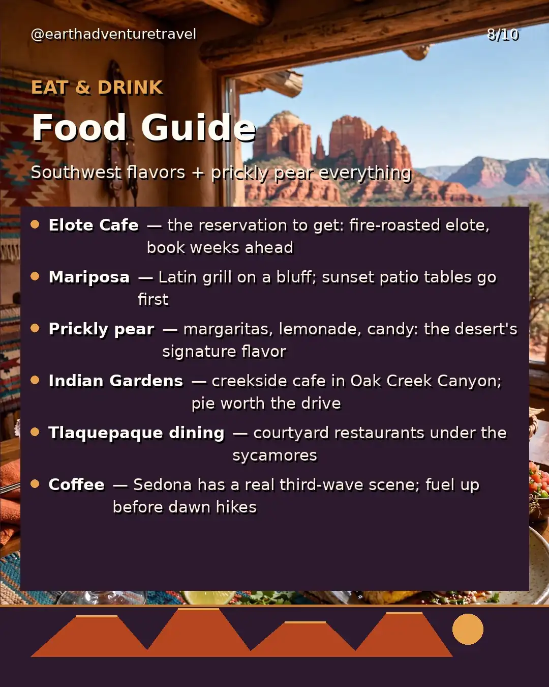 Sedona food guide graphic with restaurant recommendations