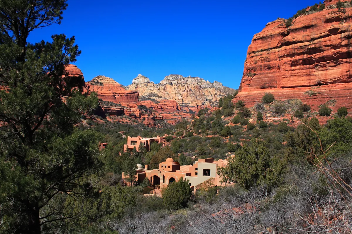 Enchantment Resort’s low buildings beneath the red cliffs of Boynton Canyon