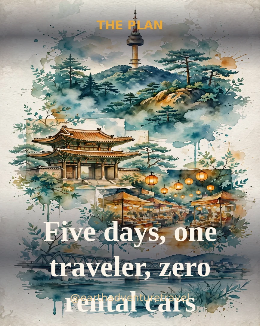 Seoul solo trip-plan graphic: the five-day route at a glance