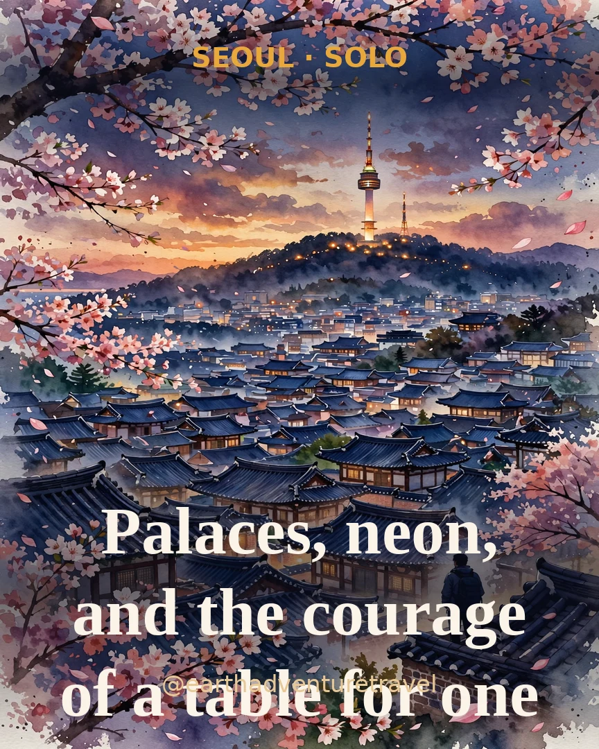 Saveable recap graphic for the five-day Seoul solo route