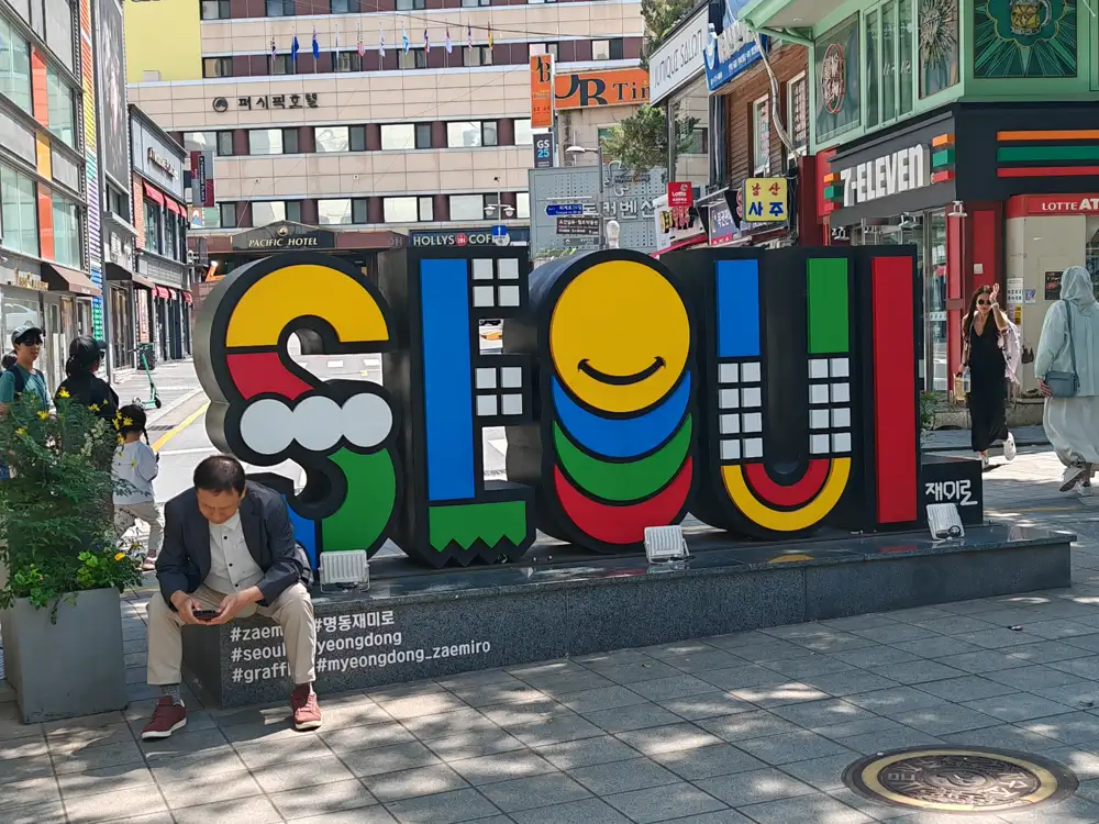 The Seoul sign on Myeongdong street
