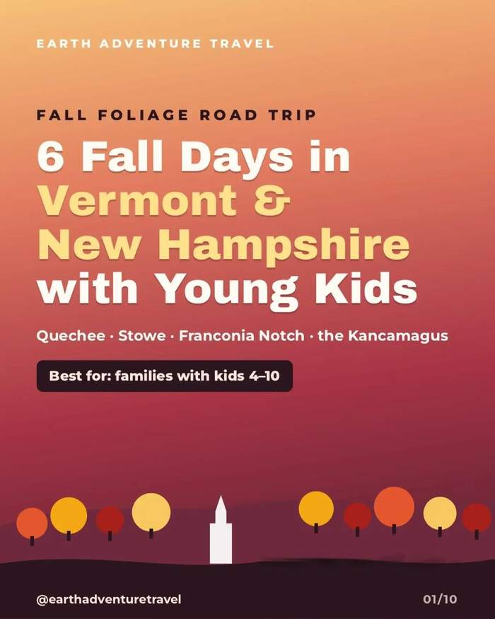 Illustrated cover for a six-day Vermont and New Hampshire fall foliage trip